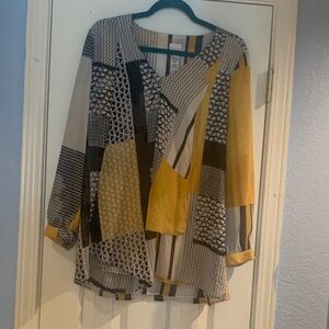 Chico's Yellow, Black & White Abstract Patchwork Tunic